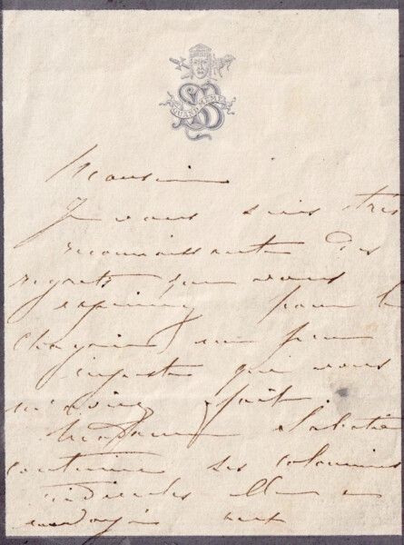 Lettre autographe signée de Sarah Bernhardt (1844-1923) à Apollonie Sabatier (1822-1890)