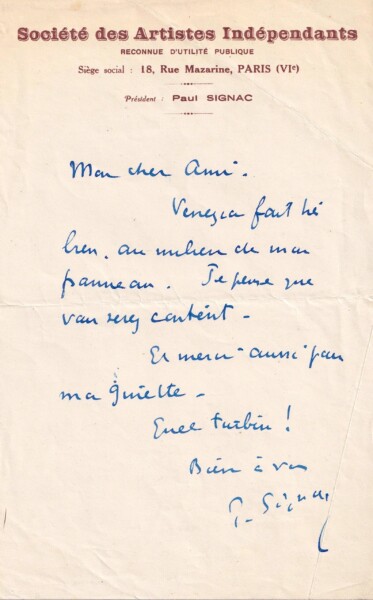 Paul Signac - Lettre autographe signée