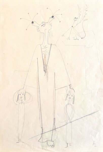 Jean Cocteau - Dessin original, "Oedipe guidé par ses filles".