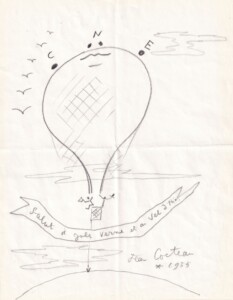 Jean Cocteau. Dessin original. "Salut à Jules Verne". 1953