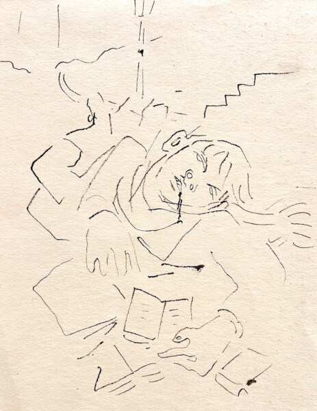 Jean Cocteau - Dessin original à l'encre. "Paul Blessé"