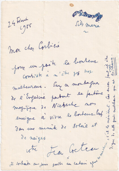 Jean Cocteau - Lettre autographe signée -Nietzsche