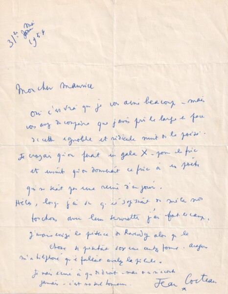Jean Cocteau - Lettre autographe signée - 1954