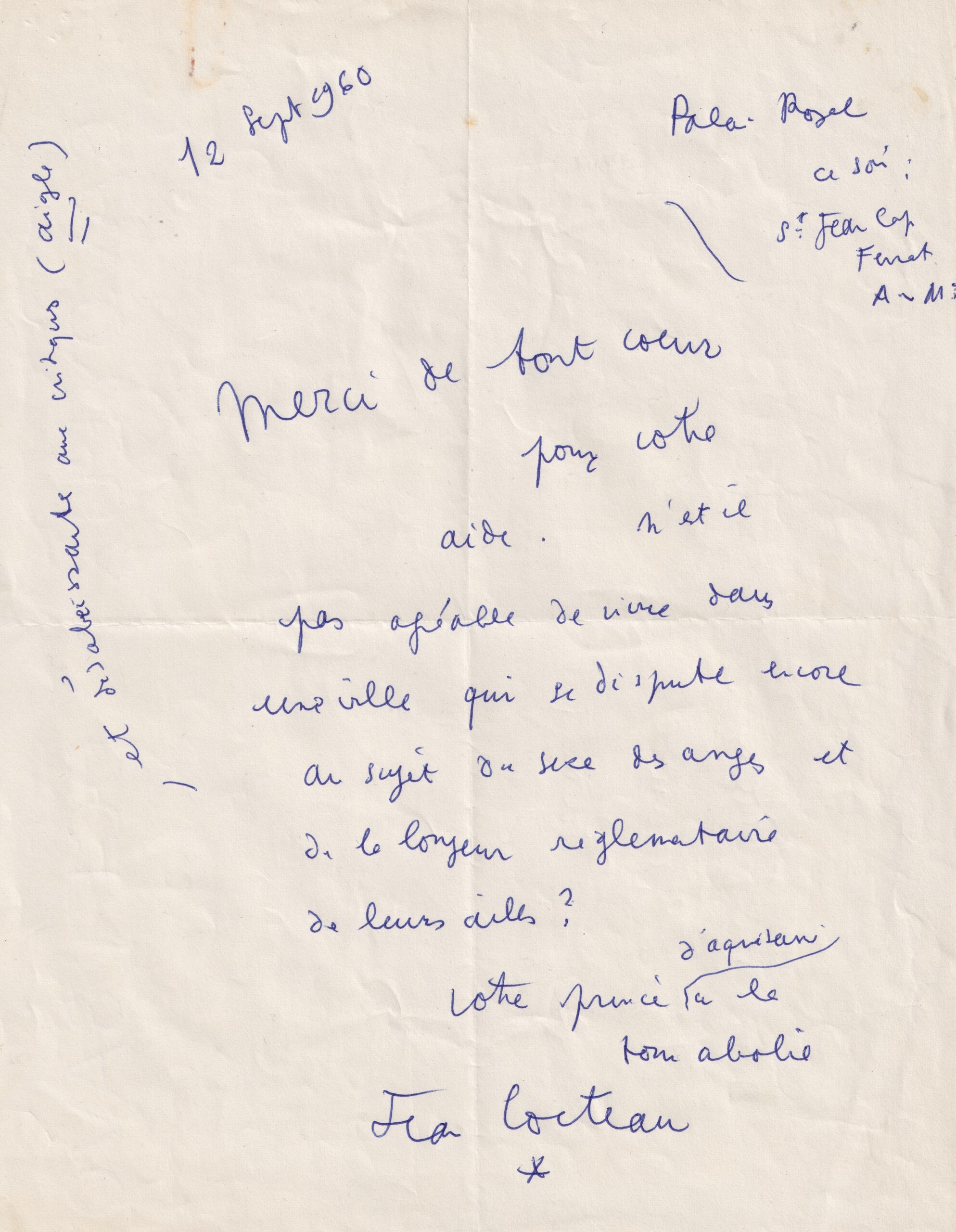 Jean Cocteau - Lettre autographe signée
