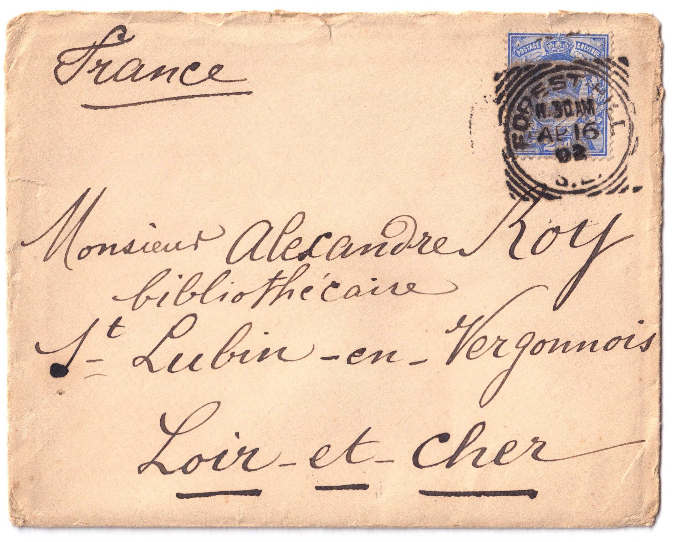 Louise Michel - Enveloppe autographe orpheline. 1902