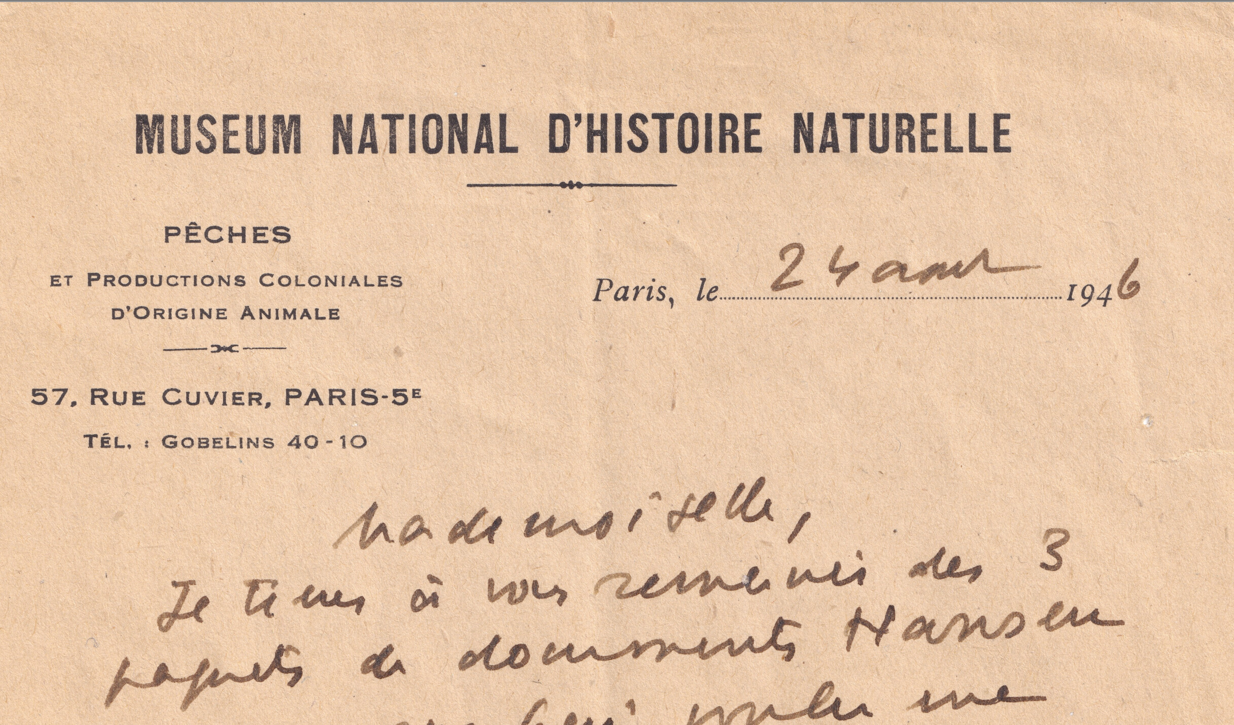 Théodore Monod - Lettre autographe signée