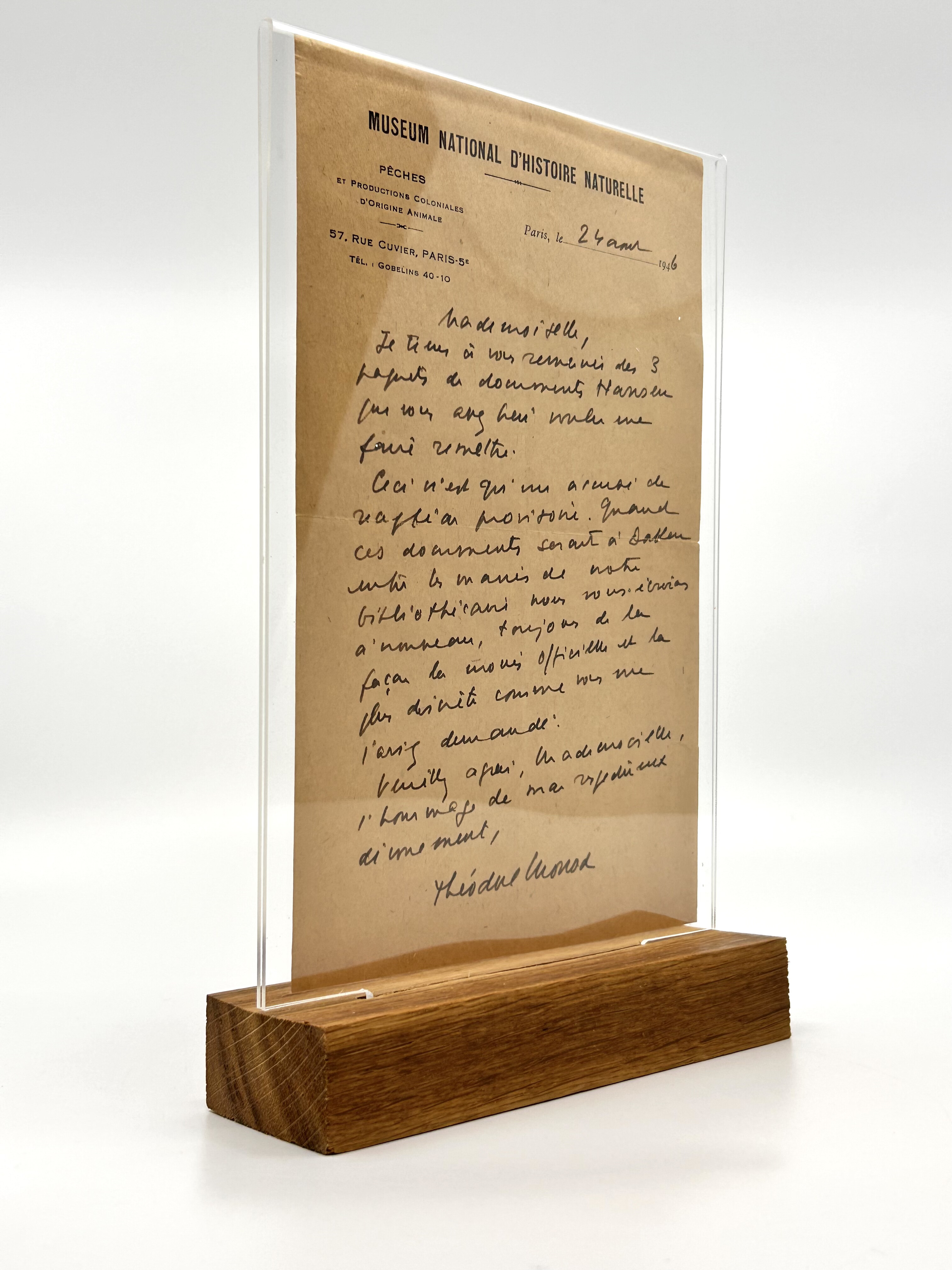 Théodore Monod - Lettre autographe signée