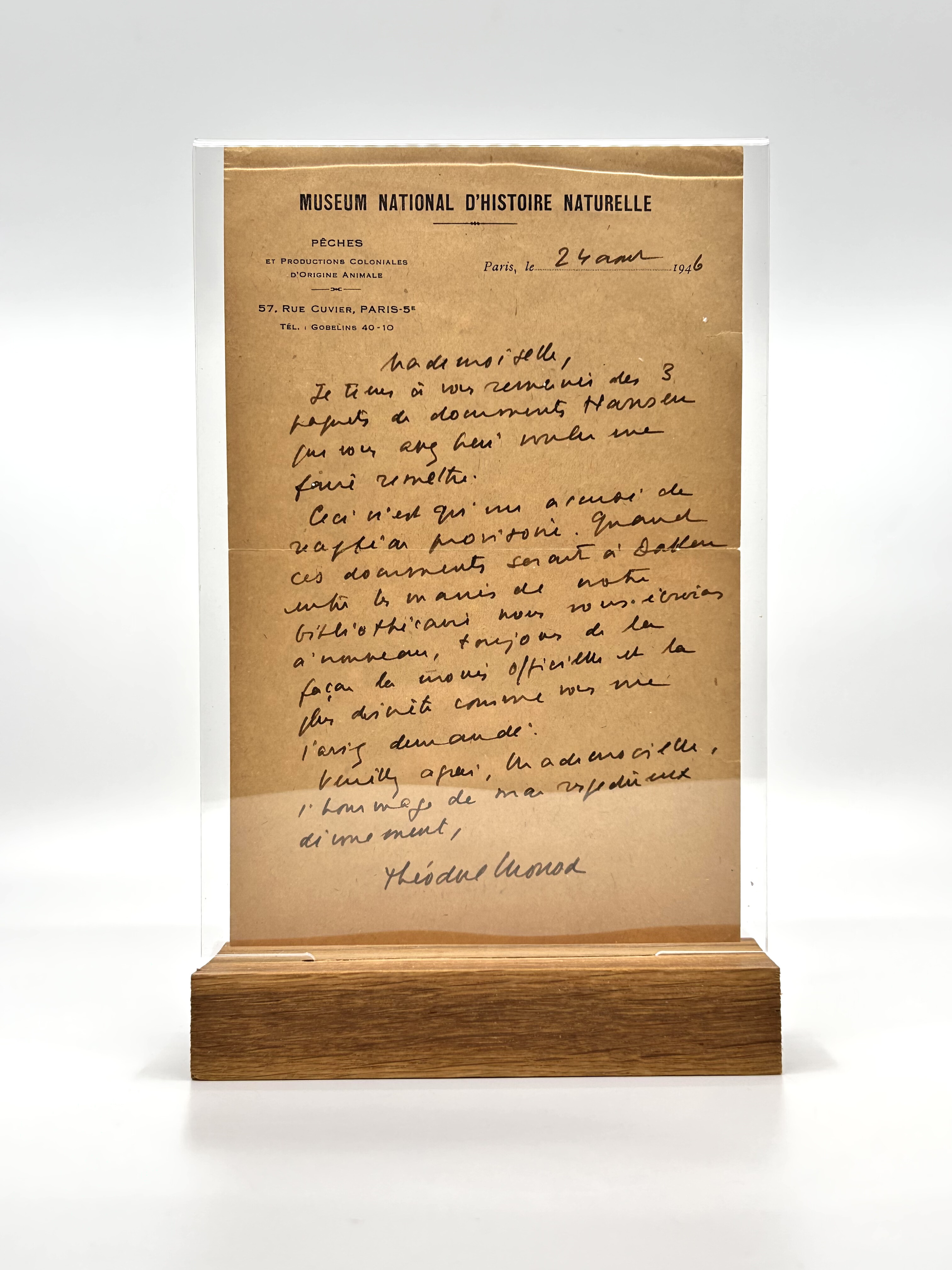 Théodore Monod - Lettre autographe signée