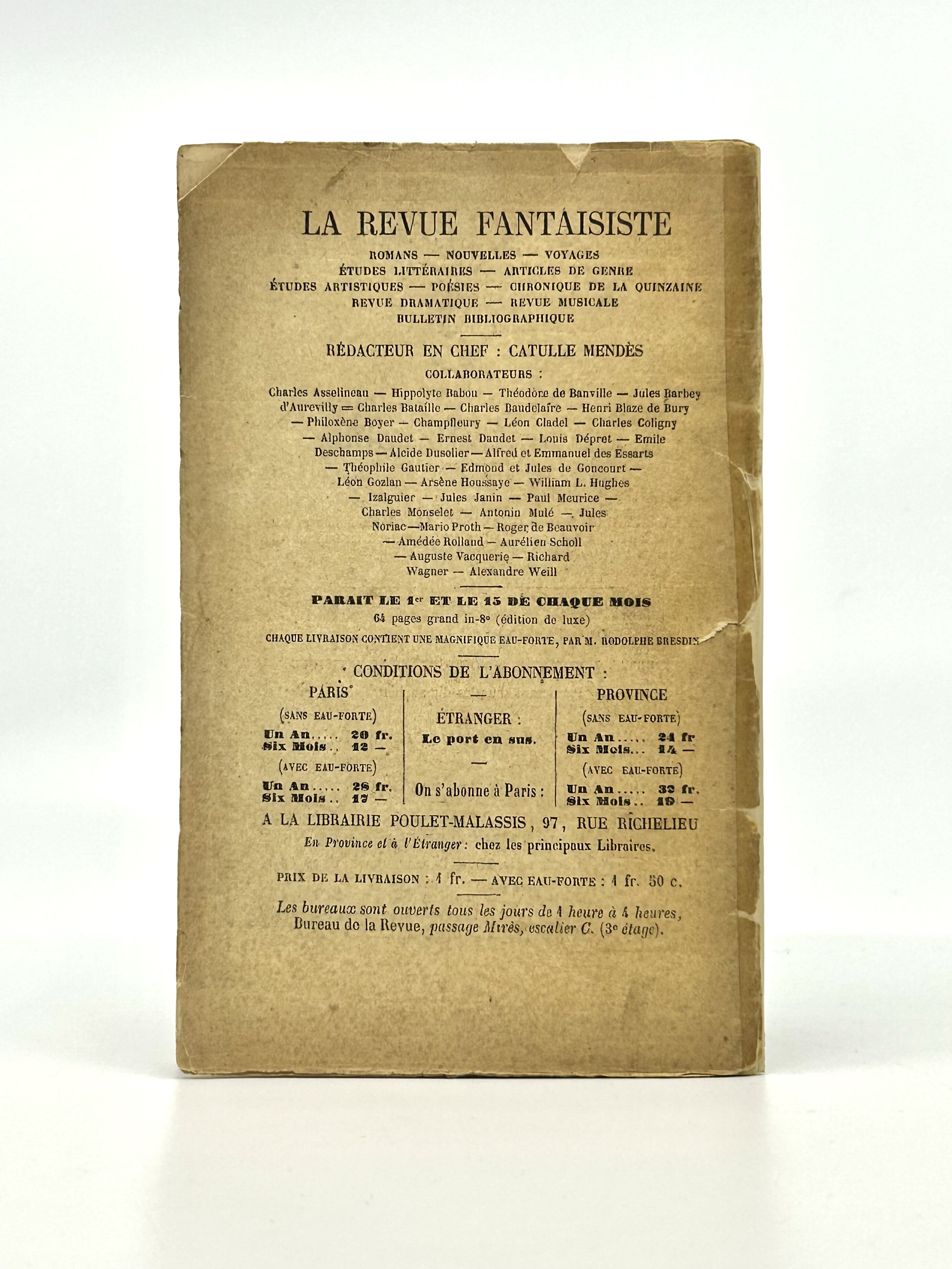 Catalogue des livres de fonds de la "librairie" Poulet-Malassis, 97 rue Richelieu, Novembre 1861.