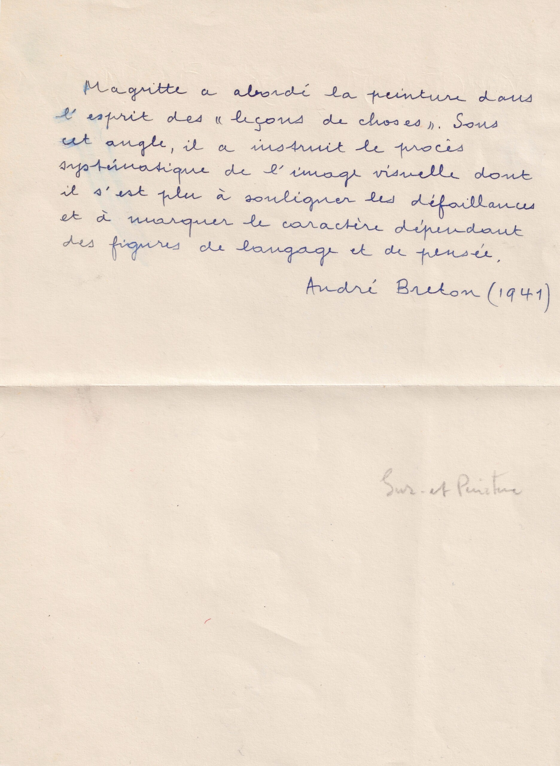 André Breton - Manuscrit autographe signé -Magritte