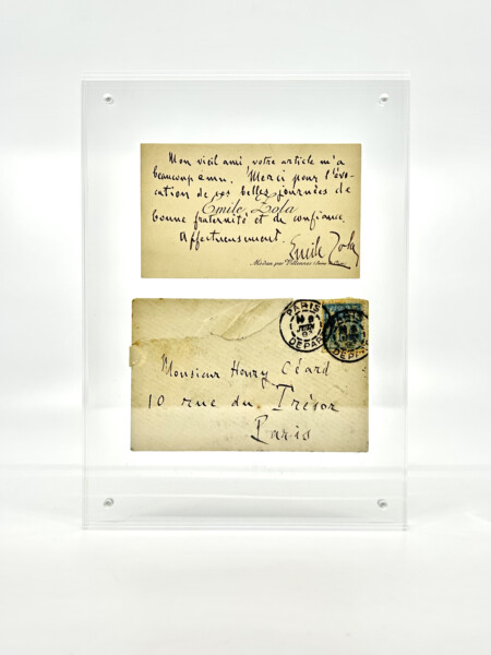 Émile Zola - Carte et enveloppe autographe signée à Henry Céard