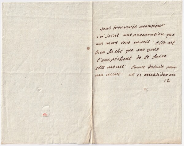 Lettre autographe signée de Laure de Sade. Seule fille du marquis de Sade.