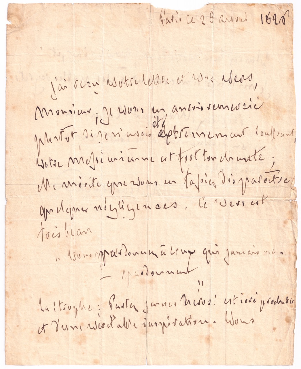 François-René de Chateaubriand -Lettre autographe signée - 1826